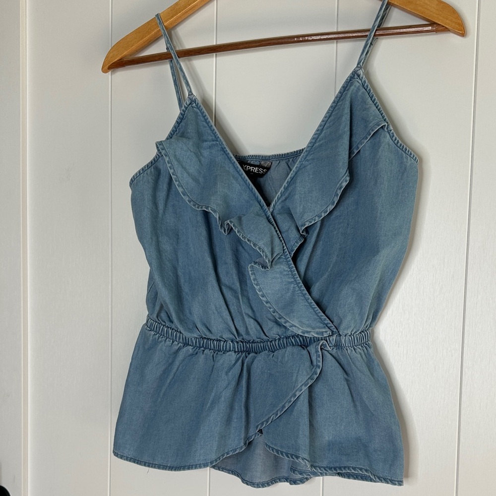 Express Light Blue Denim Ruffle Camisole Size Small - Picture 3 of 7